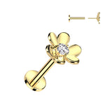 Threadless Push In Flower CZ Top Labret Tragus Snug Ear Cartilage Helix