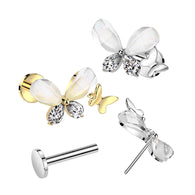 Threadless Push In CZ Butterfly Top Labret Tragus Snug Ear Cartilage Helix