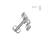 Threadless Push In Triple CZ Top Labret Tragus Ear Cartilage Helix
