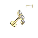Threadless Push In Triple CZ Top Labret Tragus Ear Cartilage Helix