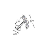 Threadless Push In Triple CZ Top Labret Tragus Ear Cartilage Helix