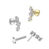 Threadless Push In Triple CZ Top Labret Tragus Ear Cartilage Helix