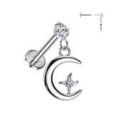 Threadless Push In Moon& Star Top Labret Tragus Ear Cartilage Helix