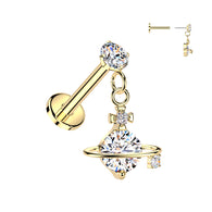 Threadless Push In CZ Saturn Dangle Tragus Snug Ear Cartilage