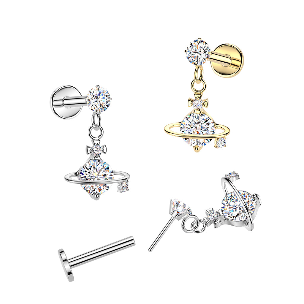 Threadless Push In CZ Saturn Dangle Tragus Snug Ear Cartilage ...