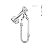 Threadless Push In CZ Oval Dangle Top Labret Tragus Ear Cartilage Helix