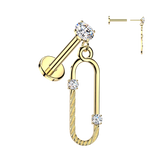 Threadless Push In CZ Oval Dangle Top Labret Tragus Ear Cartilage Helix