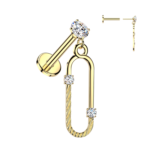Threadless Push In CZ Oval Dangle Top Labret Tragus Ear Cartilage Helix