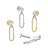 Threadless Push In CZ Oval Dangle Top Labret Tragus Ear Cartilage Helix