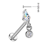 Kite CZ & Bezel Set CZ Dangle Top Tragus Labret Cartilage Studs