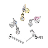 Kite CZ & Bezel Set CZ Dangle Top Tragus Labret Cartilage Studs