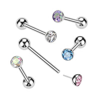 Implant Titanium Threadless Push In Barbells CZ Tongue Rings