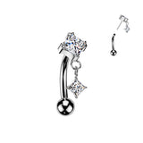 Titanium Threadless Push In Diamond CZ Dangle Eyebrow Ring 16G