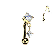 Titanium Threadless Push In Diamond CZ Dangle Eyebrow Ring 16G