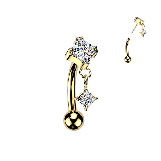 Titanium Threadless Push In Diamond CZ Dangle Eyebrow Ring 16G