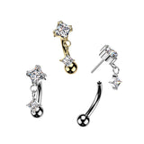Titanium Threadless Push In Diamond CZ Dangle Eyebrow Ring 16G