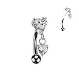 Titanium Threadless Push In Heart CZ Dangle Eyebrow Curved Barbell