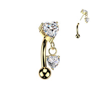Titanium Threadless Push In Heart CZ Dangle Eyebrow Curved Barbell