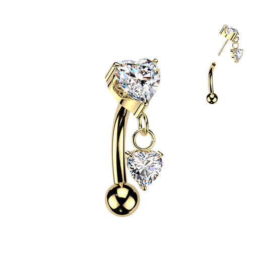 Titanium Threadless Push In Heart CZ Dangle Eyebrow Curved Barbell