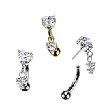 Titanium Threadless Push In Heart CZ Dangle Eyebrow Curved Barbell