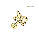 Titanium Threadless Push In Earring Stud Labret With Fleur De Lis Top