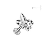 Titanium Threadless Push In Earring Stud Labret With Fleur De Lis Top