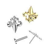 Titanium Threadless Push In Earring Stud Labret With Fleur De Lis Top