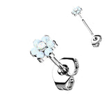 1 Pc Implant Titanium Threadless Earring Stud With Opal Flower Top