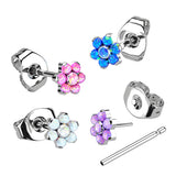1 Pc Implant Titanium Threadless Earring Stud With Opal Flower Top