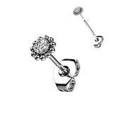 1 Pc Implant Titanium Threadless Earring Stud With CZ & Beaded