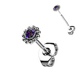 1 Pc Implant Titanium Threadless Earring Stud With CZ & Beaded