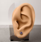 1 Pc Implant Titanium Threadless Earring Stud With CZ & Beaded