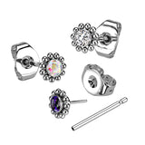 1 Pc Implant Titanium Threadless Earring Stud With CZ & Beaded