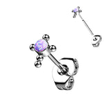 1 Pc Implant Titanium Threadless Earring Stud With Opal & CZ Top