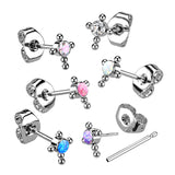 1 Pc Implant Titanium Threadless Earring Stud With Opal & CZ Top