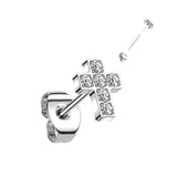 1 Pc Implant Titanium Threadless Earring Stud With 6 CZ Cross Top