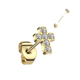 1 Pc Implant Titanium Threadless Earring Stud With 6 CZ Cross Top