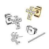 1 Pc Implant Titanium Threadless Earring Stud With 6 CZ Cross Top