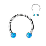 Implant Titanium Facing Bezel Set Opal Horseshoe Circular Barbells