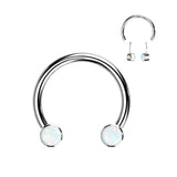 Implant Titanium Facing Bezel Set Opal Horseshoe Circular Barbells