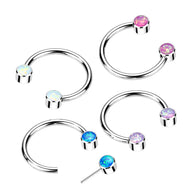 Implant Titanium Facing Bezel Set Opal Horseshoe Circular Barbells