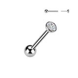 Titanium Threadless Bezel Set CZ Ear Cartilage Barbell