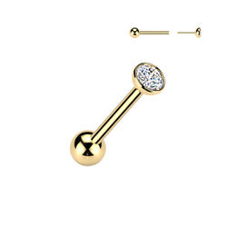 Gold Titanium Threadless Push-In Bezel CZ Cartilage Barbell