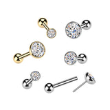 Titanium Threadless Bezel Set CZ Ear Cartilage Barbell