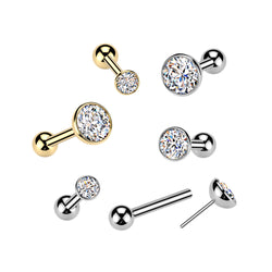 Titanium Threadless Bezel Set CZ Ear Cartilage Barbell