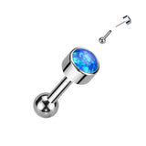 Titanium Threadless Push-In Cartilage Barbell with Bezel Opal