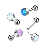 Titanium Threadless Push-In Cartilage Barbell with Bezel Opal