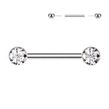 Pair Titanium Threadless Push in Nipple Barbell with CZ