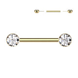 Pair Titanium Threadless Push in Nipple Barbell with CZ