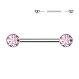 Pair Titanium Threadless Push in Nipple Barbell with CZ